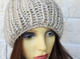 Women's Knitted Beige Hat And Light Brown Pom Pom - Free Shippin