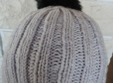Women's Light Grey Hat With Black Pom Pom - Free Shipping