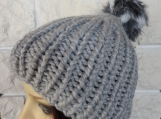 Women's Light Grey Hat With Multicoloured Pom Pom - Free Shippin
