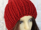 Women's Red Knitted Hat With A Red Pom Pom - Free Shipping