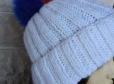 Women's White Two Style Hat With French Pom Pom - Free Shipping