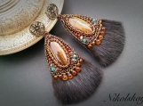 Earrings with natural stone  . (Japanese Bead Embroidery)