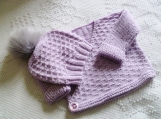 Baby Girl Size 6 - 12 mos-Front Crossover Cardigan & Pompom Hat