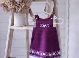 Baby Size 3-9 mos ~ Hand Knit Baby Girl Fair Isle Pinafore Dress in Boysenberry & White Machine Washable Wool