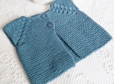 Hand Knit Pretty Teal Blue Sleeveless Baby Cardigan~Size 0 to 6 