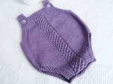 Size Baby 9 -12 months One Piece Short Leg  Romper / Onesie Hand Knitted in Pretty Purple Cotton Cashmere Blend Summer Weight Yarn