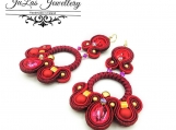 Soutache  Circle Earrings,Swarovski crystal Red Earrings Jewelry set for women, Gift for Valentine's Day