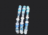 Triple Strand Aqua Crystal and White Elastic Bracelet