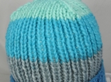 Hand Knitted Women's Striped Winter Hat With Light Blue Pom Pom