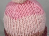 Hand Knitted Women's Striped Winter Hat With Light Pink Pom Pom