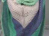 Knitted Womens Blue, Green, Pink Striped Triangular Lace Shawl