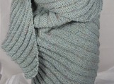 Knitted Womens Green Flecked Aran Ribbed Triangular Shawl 