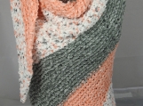 Knitted Womens Orange, Grey And White Striped Triangular Shawl 