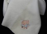 White Fleece Baby Blanket With Embroidered Elephant 