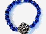 Blue Ceramic Bead Bracelet with Silver Plated Filigree Center