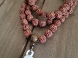 108 Rudrasha Mala Necklace, Hand Knotted, With Tiger eye Guru bead, Meditation, Healing, Yoga, Buddhist Mala