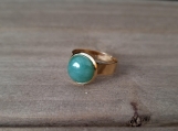 Gemstone Finger Ring - 10 mm Natural Green Aventurine - Golden - Stainless Steel - Adjustable size from 5 to 7 - gift for girls