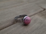 Gemstone Finger Ring - 10 mm Natural Rhodonite - Stainless Steel - Adjustable size from 5 to 7 - gift for girls