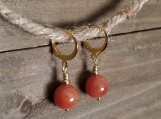 Earrings - Carnelian - Stainless Steel - Golden - 10 mm beads