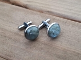 Natural Labradorite Stainless Steel Cuff links Set, Flat Round, Stainless Steel Color, Size: 26.5 x 16 mm, Gift for Men