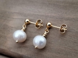 Pearl Earrings, 9 mm Natural Cultured Freshwater Pearls, Stainless Steel, Golden, Bridesmaid Earrings, gifts for girls