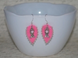 Hand-Stitched Russian Leaf Breast Cancer Awareness Earrings