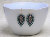 Hand Stitched Russian Leaf Earrings - Jewel Tones