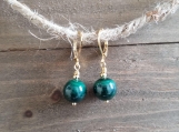Healing Earrings - Malachite - Stainless Steel - Golden - 10 mm 