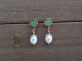Natural Cultured Freshwater Pearls + Green Aventurine, Dangle & 