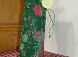 Wine Cover / Bag Christmas Berries Red top, Green drawstring