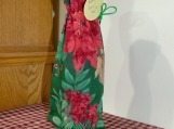 Wine Cover / Bag Flowers, Pinecones, Red top, Green drawstring