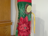 Wine Cover / Bag Pinecone & Poinsettia Red top, Gold drawstring