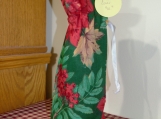 Wine Cover / Bag  Poinsettias, Berries Red top, White drawstring