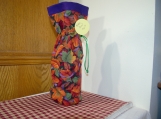 Wine Cover, Fall Leaves, Purple Top, green drawstring