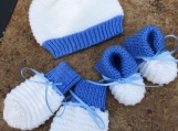 BABY BOY set. Hat, booties, mittens