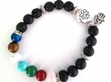 Unique Chakra Stretch Bracelet with Black Lava Beads