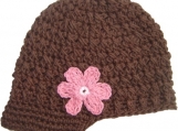Adult Flowered Visor Beanie - chocolate, pastel pink, rose pink