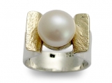 Amazon grace - Sterling silver ring combined yellow gold inlaid fresh water pearl.