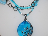 Silver Sea Oats Pendant Necklace with Turquoise Crystal Bead