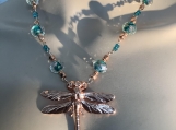 pmc Rosegold Teal crystal dragonfly necklace earring set 3