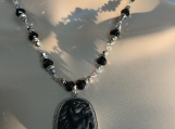 Pmc Carved black horse,crystal necklace earring set 10
