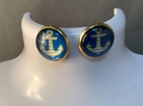 Pmc Gold blue anchor stud earrings free shipping 2