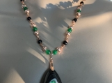 pmc Rosegold green jade,fire agate necklace earring set 7
