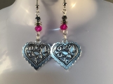 Pmc Silver heart hot pink crystal valentines earrings 4