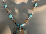Pmc Silver turquoise orange heart necklace set 14