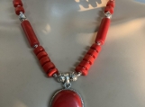 PMC Red coral necklace earring set 29 free shipping