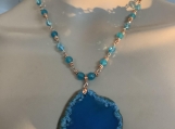 Pmc aqua agate,aqua crystal bead necklace earring set 25