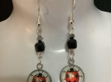 Pmc Silver black red ladybug earrings 28