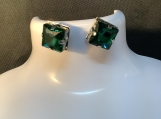 Pmc Silver emerald green square rhinestone stud earrings 15