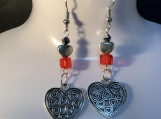 Pmc Silver heart red crystal earrings 12